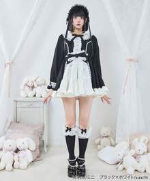 Women's Princess Lace Dress With Bowknot Decor And Ruffle Hem - Black and White - View 1