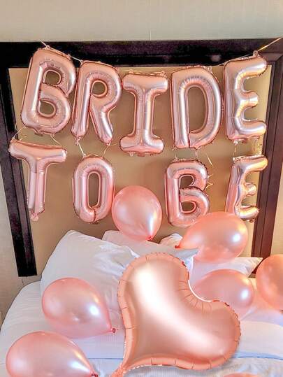 9/16件套玫瑰金“准新娘”气球套装，包含16英寸“准新娘”气球横幅、24英寸玫瑰金心形气球和玫瑰金乳胶气球，适用于单身派对、新娘送礼会装饰、婚礼、订婚、婚礼背景装饰、新娘送礼会回礼等场合。