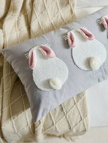 1pc Easter Grey Rabbit Embroidered Throw Pillow Cover, 3D Rabbit Ear Decor Cushion Cover, Suitable For Indoor Decor, Spring/Summer Pillowcase, Inner Pillow Not Included - Grey - View 7