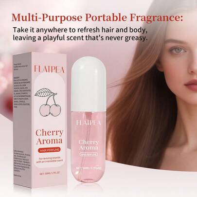 FLATPEA 女士头发香氛喷雾，樱桃香型，持久留香，甜樱桃梨香草广藿香香调，清新提神，50毫升/1.7液盎司便携装，适合日常头发和身体使用，也适合度假外出，是生日、情人节、圣诞节送给妈妈和女友的完美礼物。