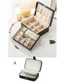 1 件多层珠宝收纳盒，现代纯色珠宝盒，适合家庭情人节返校 - 黑色 - 查看 7