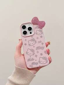Funda de teléfono Sanrio 3D con strass de Kitty, compatible con Apple 14/13 Pro Max, textura de cuero, 12 diseños creativos de cobertura completa para protección de teléfono - Rosa - Ver 1