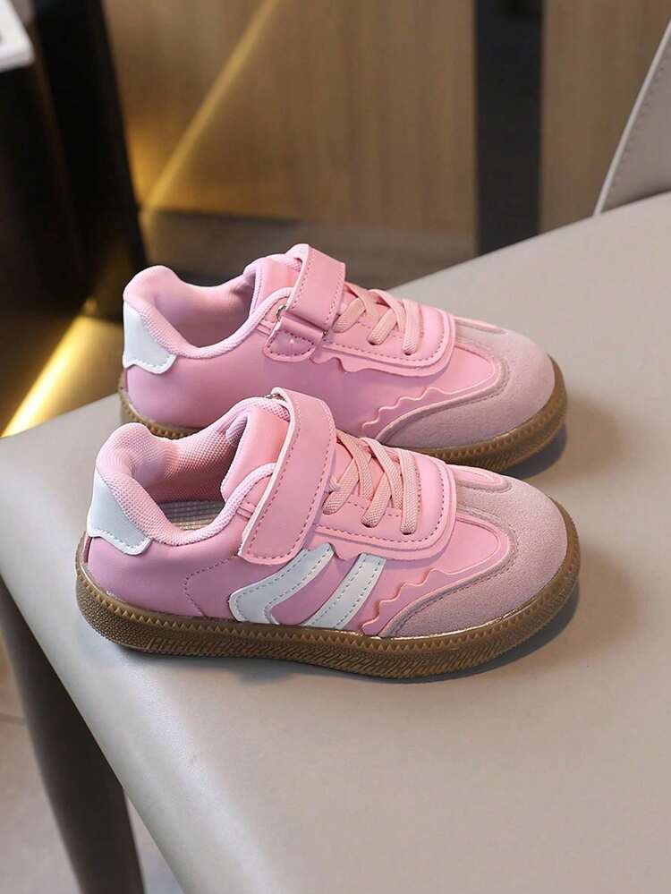 Toddler/Kids' Retro Color Block Sneakers - Adjustable Hook & Loop Closure, Suede & Leather Upper, Rubber Outsole, Fashionable Casual Everyday & Play Shoes - Pink - View 3