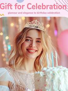 3/1件組女孩生日裝飾套裝，包含1條金色生日女王披肩、1頂金色鑽石生日女王皇冠、1副生日女孩眼鏡，閃亮時尚，適合生日派對禮物與生日派對裝飾 - 彩色 - 查看 5