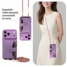 1件装磨砂系列手机壳，带挂绳、镜子、卡槽、拉链钱包和珍珠链，兼容苹果17 Pro Max/17/Air/17 Pro/17e/16/15/14/13/12/11 Pro Max/Plus Mini，三星Galaxy A56/A54/A53/A52/A51/A50/A36/A34/A33/A32/A26/A23/A22/A21S/A16/A14/A13/A12/A06，防震防摔 - 紫色 - 查看 4