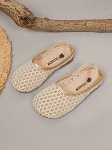 1 Pair Girls' Mesh Embroidered Heart & Diamond Pattern Flat Hollow Slip-On Shoes, Cute Princess Style, Fashion, Soft & Lightweight, Round Toe, Hook And Loop Closure, Matching Mom & Daughter, Suitable For 2-14 Years Old Girls, All Seasons, Party, Holiday - 玫瑰金 - 查看 9