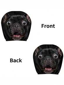 2 piezas de fundas para reposacabezas de coche con estampado de dibujos animados de bulldog negro. Estas son decoraciones interiores personalizadas para automóviles. Son fáciles de instalar y quitar. Son adecuadas para viajes de conducción a larga distancia y salidas de ocio. Son ideales para amantes de los perros. - 2 piezas - Ver 2