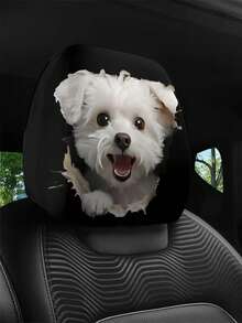 2 piezas de lindas fundas para reposacabezas de coche con diseño de cachorrito blanco asomando. Son adecuadas para la decoración del interior del coche, fáciles de instalar y quitar, de ajuste universal y apropiadas para viajes de larga distancia y salidas de ocio. - 2 piezas - Ver 5