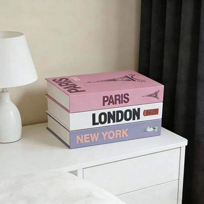3 piezas Libros falsos con estilo de arquitectura de ciudad, decoración del hogar, para dormitorio, estudio, sala de estar, accesorios decorativos, decoración de mesa de comedor, decoración de gabinete de noche, accesorios de fotografía