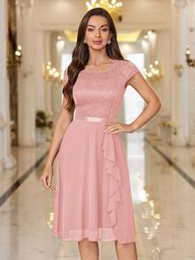 MIUSOL Floral Lace Corset With Ruffle Hem Cocktail Dress - Pink - View 4