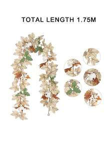 1 pieza 1.75M Guirnalda elegante de hojas de arce con calabazas blancas y bayas, decoración de vid otoñal rústica beige para el hogar, chimenea, Acción de Gracias y fiestas de temporada - Multicolor - Ver 7