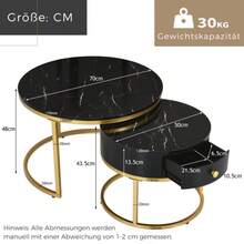 (Original Reference: WF303615AAA) Modern Nesting Coffee Table, Glossy Marble Pattern, Set Of 2 Round Coffee Tables, Round Nesting Side Table - Black - View 5