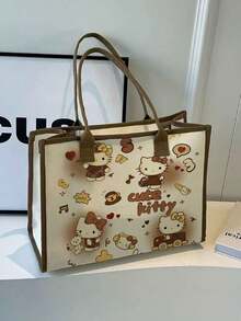 SANRIO 高品質卡通小貓單肩包，大容量學生帆布托特包，通勤手提包，女性必備戶外收納包 - 彩色 - 查看 8