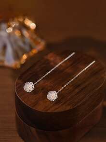 S925 Silver Iridescent White Rose Earrings, Hypoallergenic, French Luxury, Gift For Valentine's Day, Wedding, Party, Comes With Gift Box