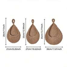 3 PiecesBohemian Lace Wall Hanging Baskets - Light Brown Fabric Storage Hooks, Available In Two Sizes, Suitable For Kitchen, Garlic And Onion Racks, Home And Dining Decor Shelves, Multi-Purpose Organizers For Fruits, Vegetables, And More, Kitchen Storage Solution | Bohemian Style | Fabric Structure, Storage Baskets - Multicolor - View 7