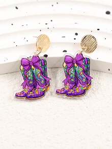 一对嘉年华游行主题炫彩耳环，靴子造型，时尚百搭，适合日常佩戴，男女皆宜 - 彩色 - 查看 1