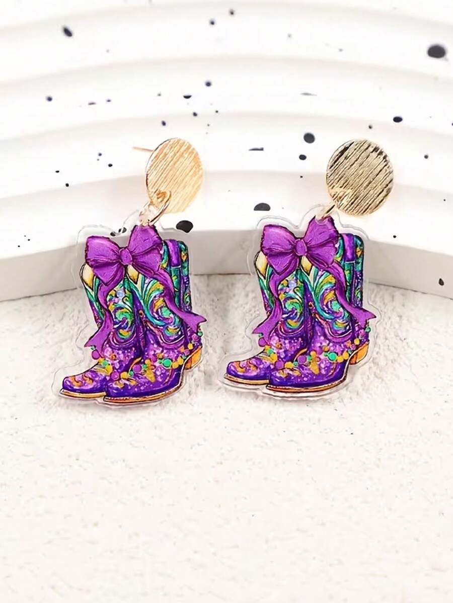 一对嘉年华游行主题炫彩耳环，靴子造型，时尚百搭，适合日常佩戴，男女皆宜 - 彩色 - 查看 1