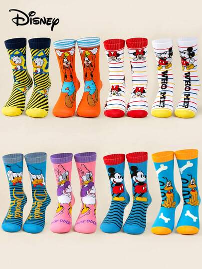 1/3/5 pares de calcetines de estilo elástico, transpirables y de uso diario con estampados de personajes icónicos de Disney (Donald Duck/Goofy/Minnie/Mickey/Daisy Duck/Pluto) en estilo pop art, para el Día de la Mujer Internacional y el Día de San Patricio. Calcetines suaves y cómodos para adolescentes y adultos.