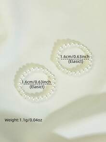 2 piezas Juego de anillos para mujer, se pueden usar individualmente, anillos elásticos minimalistas con cuentas, material de perlas falsas, ajustable y elástico, joyería linda y elegante para niñas, adecuado para uso diario, Navidad, San Valentín, regalo de cumpleaños para novia, hermana - Blanco - Ver 8