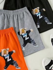 Bộ 3 quần short thể thao cho bé trai 4-8 tuổi, màu cam, xám, đen, in hình gấu hoạt hình dễ thương - Thích hợp cho kỳ nghỉ hè và chơi đùa hàng ngày. - Nhiều màu - Xem 5