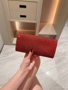 闪亮晚宴包 女士晚宴包 信封手提包 大号婚礼派对舞会包 迷你翻盖方包 金属亮片礼服包 适合青少年女性、女士、社交名媛、职业女性等的晚宴包，适用于婚礼、伴娘、派对、圣诞节、万圣节舞会、生日礼物、参加招待会、工作场所和其他场合 - 酒紅色 - 查看 4