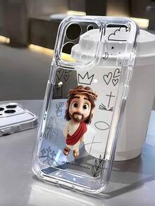 宗教主题单件装耶稣图案全覆盖透明TPU防指纹手机壳，兼容 17 Pro Max/17 Pro/17/16 Pro Max/16 Pro/16/13、11、14 Pro Max、13 Pro、15/15 Plus/15 Pro/15 Pro Max/12/12 Pro/12 Pro Max/14/14 Pro/13 Pro Max及其他型号 - 彩色 - 查看 1