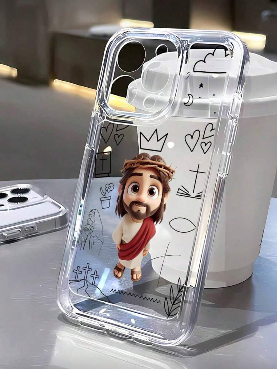 宗教主题单件装耶稣图案全覆盖透明TPU防指纹手机壳，兼容 17 Pro Max/17 Pro/17/16 Pro Max/16 Pro/16/13、11、14 Pro Max、13 Pro、15/15 Plus/15 Pro/15 Pro Max/12/12 Pro/12 Pro Max/14/14 Pro/13 Pro Max及其他型号 - 彩色 - 查看 1