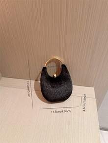 1 pièce Sac à main élégant avec décoration de cristal en velours noir, portefeuille mode automne/hiver 2025 avec bandoulière métallique, convient pour rouge à lèvres et bijoux, utilisable pour soirée, mariage, bal, Saint-Valentin, ne peut pas contenir de smartphone - Noir - Voir 9