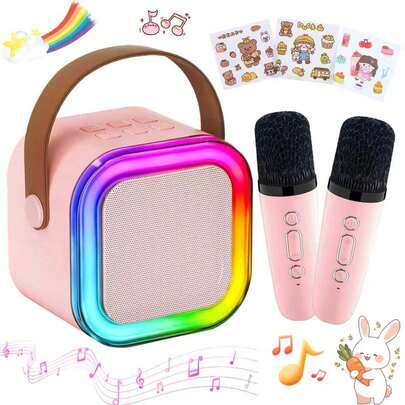 儿童及成人卡拉OK机，迷你便携式蓝牙音箱，带无线麦克风和LED灯，2026年热门唱歌玩具，3-12岁以上男孩女孩的理想生日圣诞礼物，家庭聚会必备