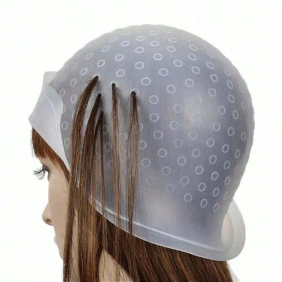 1pc Hair Coloring Highlighting Cap Reusable Silicone Pull Through Cap With Hook Hair Dye Cap Professional Practical Convenient Supplies - Multicolor - View 1