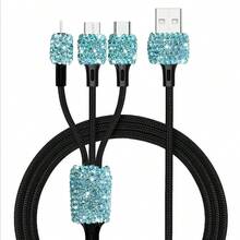 1pc Sparkling Rhinestone Car Charger, Fast Charging USB A/C Type Car Phone Charger, Diamond Adapter, Compatible With 3-In-1 Fast Charging For Car, Retractable Data Cable, Supports Phones, Dashcams, GPS And More, Handmade, Ideal Gift For Men And Women On Holidays/Birthdays - Multicolor - View 28