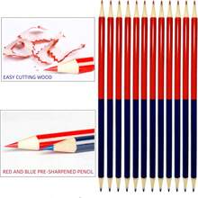 1 Set Of 12 Red And Blue Erasable Dual-Tip Pre-Sharpened Pencils, 2HB Hardness, For Coloring Tests On Maps. HB Graphite Dual-Tip Design, Suitable For Office Supplies, Engineering Marking, Writing, Art Drawing, Woodworking, And More. - 12 Pieces/box - View 3