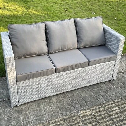  Fimous 3 Seater Rattan Lounge Sofa Single Seater Arm Chair Patio Outdoor Garden Furniture With Seat And Back Cushions Light Grey