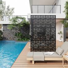 Pantalla de Privacidad Metálica 74"x47.2" con Soporte, Panel Divisor Decorativo para Exterior, Partición Libre para Terraza, Balcón y Jardín, Uso Interior y Exterior - Estilo3 - Ver 3