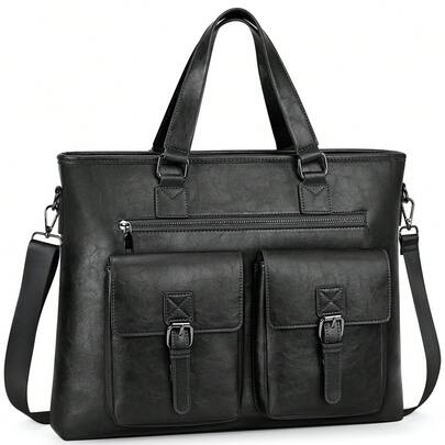 NEWHEY Men's 15.6-Inch Briefcase, PU Leather Laptop Bag, Large Capacity, Waterproof, Suitable For Work, Business, Travel