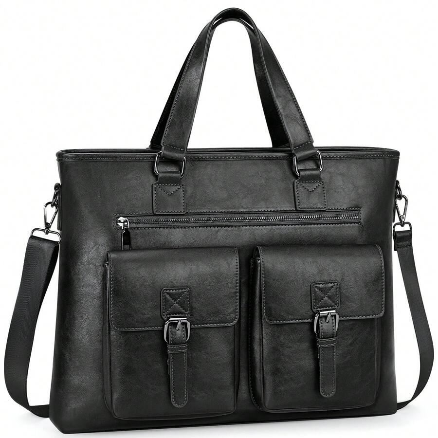 NEWHEY 15.6 Inch Men's Briefcase, PU Leather Laptop Bag, Large Capacity, Waterproof, Suitable For Work, Business, Travel - Multicolor - View 1