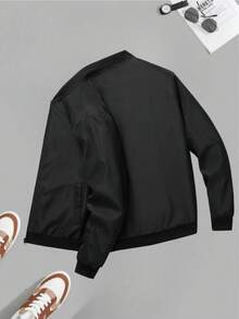 2 件户外运动休闲立领棒球夹克，纯色拉链风衣，适合父亲节 - 黑色 - 查看 3