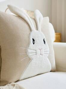 1件复活节米色兔子刺绣抱枕套，3D兔耳装饰靠垫套，适合室内装饰，春夏枕套，不含枕芯 - 卡其色 - 查看 6