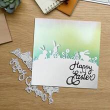 创意复活节兔子金属切割模具，DIY剪贴簿相册和压花模板，贺卡制作工具，卡片纸切割工艺品，礼品卡制作模板模切。 - 銀色 - 查看 4