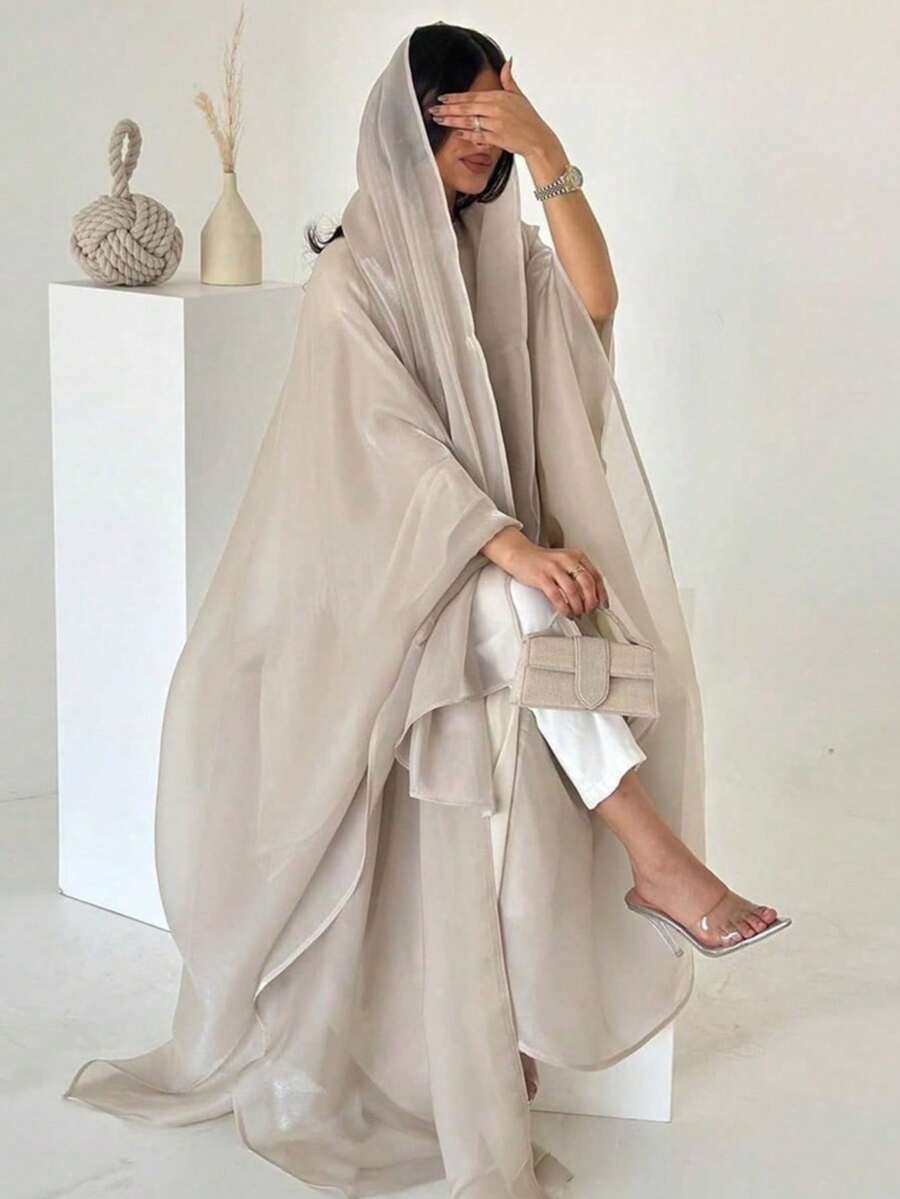 New Middle Eastern Dubai Turkey Lily Sequin Robe With Headscarf - Apricot - View 1