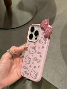 Funda de teléfono Sanrio 3D con strass de Kitty, compatible con Apple 14/13 Pro Max, textura de cuero, 12 diseños creativos de cobertura completa para protección de teléfono - Rosa - Ver 2