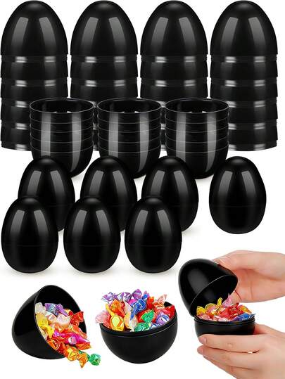 复活节黑色彩蛋，塑料可填充彩蛋，可拆卸DIY装饰，适用于复活节篮子填充物、派对礼品、复活节寻宝游戏填充物