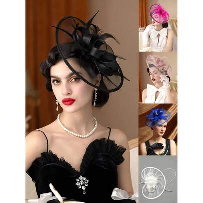 1pc Women's Tea Party Racing Hat, Kentucky Derby Hat, Flower & Mesh Fascinator Hair Clip, Wedding Headpiece