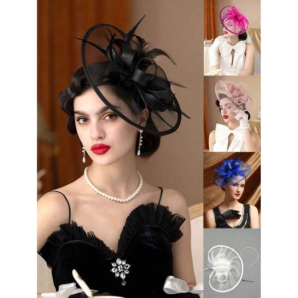 قبعة سباق حفلة الشاي للنساء، قبعة كنتاكي ديربي، مشبك شعر فاسناتور مزين بالزهور والشبك، إكسسوار رأس للزفاف