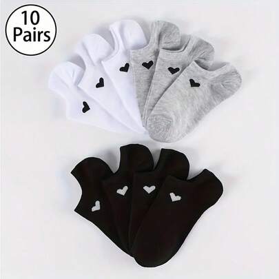 10/20 pares de calcetines por debajo de la rodilla para mujer de colores mixtos con diseño de corazón, cómodos y transpirables para uso casual y en el hogar