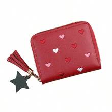 Ví nữ thời trang mới có tua rua, khóa kéo, thêu hình trái tim, ví gập ngắn đa năng dễ thương, ví đựng tiền xu kiểu Hàn Quốc cho nữ, ví mini, ví cầm tay, ví nhỏ, ví dễ thương, đồ dùng dễ thương. - Nhiều màu - Xem 9