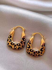 1 Pair Unique Leopard Print U-Shaped Vintage Earrings, High-End Earrings Suitable For Women's Daily Commute Wear - Leopard Print - View 2