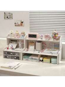 1pc Wooden Desktop Storage Rack,Desktop Vertical Shelf,Room Decorations Desk Storage Rack, Study Desk Storage Rack, Beauty Storage Rack White Color, Cosmetic Organizer, Student Desk Storage Shelf - Small - View 10