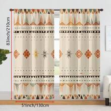 2pcs Geometric Art Printed Semi-Sheer Curtains, Easy Hanging Rod Pocket Design, Suitable For Living Room/Bedroom/Office - Multicolor - View 10
