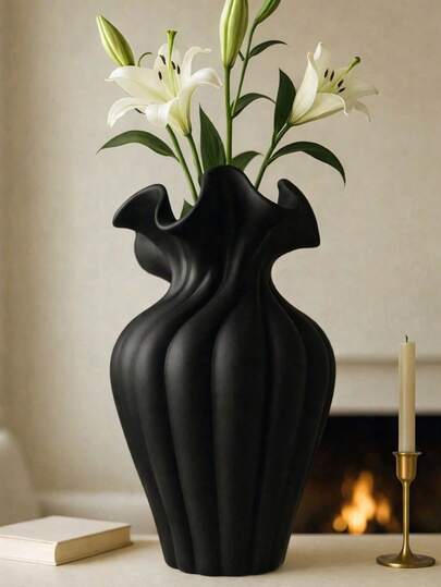 1pc Large French Vintage Style Decorative Vase, Black Color, Suitable For Living Room/Dining Table Home Decor